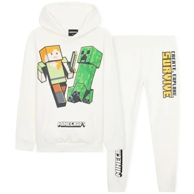 Imagen de Minecraft Conjunto Chándal Niño Sudadera con Capucha y Pantalones Niños (Blanco, 9 10 Años)