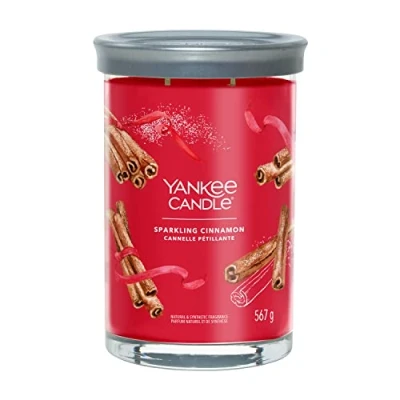 Imagen de Yankee Candle, Signature, Vela aromática, en vaso grande de canela brillante con doble mecha, mezcla cera soja larga duración