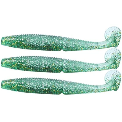 Imagen de Paquete de 3 Piezas Cebo se?uelo Pesca Suave Doble Color, 120 mm 11g Gusano Swimbait simulaci¡§?n Cebo[Plata Verde]