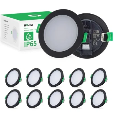 Imagen de Bojim Foco Empotrable LED Techo Negro IP65, 10x Ojos de Buey 5W 400 Lumen Blanco Neutro 4000K 80Ra, Downlight Ultrafino 35mm, AC 220 240V Para Cocina Dormitorio Baño, Agujero 68 80mm