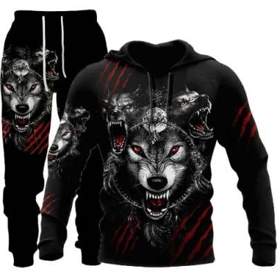 Imagen de LEXAHO sudadera unisex con capucha 3D Wolf estampado de lobo, unisex, y pantalones, S 6XL, Hoodie4, L