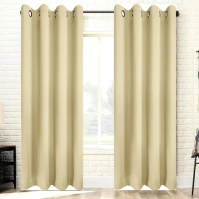 Imagen de HOKXUAN Cortinas Salon 2 Piezas 240 x 180 cm Termicas Aislantes Frio y Calor Dormiotorio Opacas Fácil Instalación para Salon/Cocina, Beige