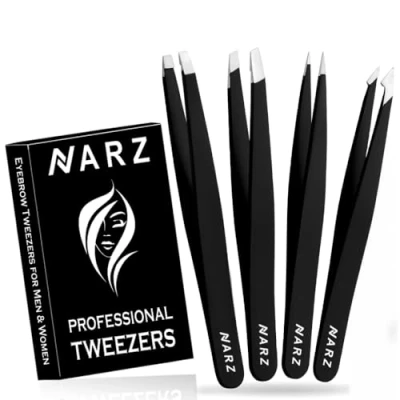 Imagen de NARZ Pinzas Depilar Profesionales Para Vello Facial Mujeresy Hombres, de Pelo Precisión Acero Inoxidable Cabello Encarnado (4 Piezas)