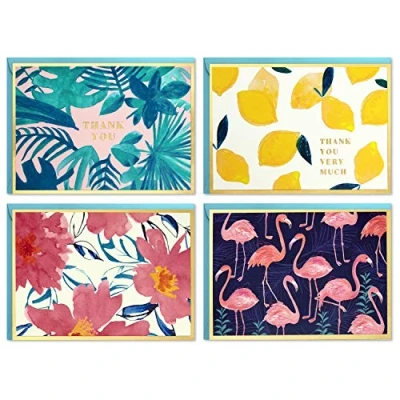 Imagen de Hallmark Surtido de tarjetas agradecimiento y en blanco (cuatro diseños tropicales surtidos, 40 notas sobres)