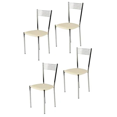 Imagen de t m c s Tommychairs Set 4 sillas Elegance para Cocina, Comedor, Bar y Restaurante, Estructura en Acero Cromado Asiento tapizado Polipiel Color Marfil