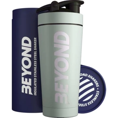 Imagen de Beyond Shakers Coctelera de proteínas metal aislado, botella suplemento acero inoxidable, sin BPA, para gimnasio, 735 ml, color verde