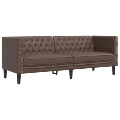 Imagen de vidaXL sofá Chesterfield de 3 plazas Cuero Artificial marrón, plazas, sofá, tapizado, sofás sofás, salón
