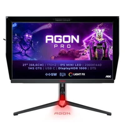 Imagen de AOC Agon AG274QXM Monitor IPS, 1 ms, Mini LED, diseño RGB, HDR 1000, KVM, Ajuste de Altura, FreeSync Premium Pro, 27 Pulgadas QHD 170Hz, Negro
