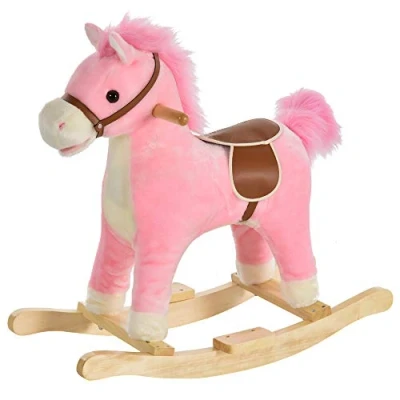 Imagen de HOMCOM Caballo Balancín para Bebé de 36 a 72 Meses Juguete Felpa Suave con Música Relinchos Sonidos Galope Boca y Cola Móviles 65x32,5x61 cm Rosa