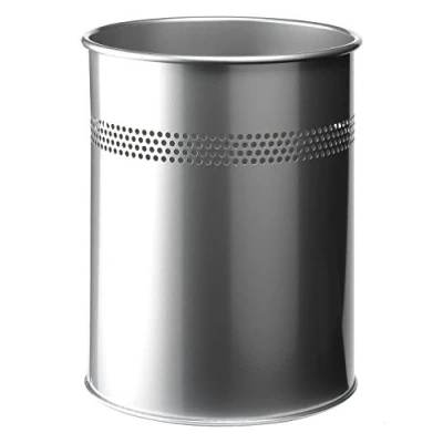 Imagen de Durable 330023 Papelera redonda de metal, 15 litros, perforación 30 mm, plata