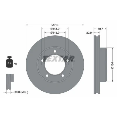 Imagen de TEXTAR PRO 92108103 Disco de freno 313 32 05/05 144 ventilación interna revestido sin perno sujeción rueda, buje rueda
