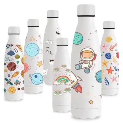 Imagen de Vikastar Botella Termica, 0.5L Sin BPA, Agua Acero Inoxidable, Reutilizable, Cantimplora, a Prueba de Fugas, Doble Aislamiento, para Niños, Deportes, Fitness, Blanco Astronauta