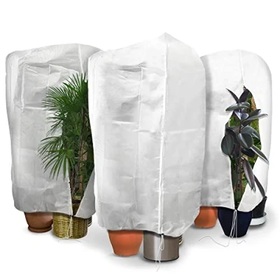 Imagen de VOUNOT 3 Piezas Funda para Plantas, Cubierta Vegetal Tela no Tejida 80g/m² Protector Plantas Invierno contra Heladas Reutilizable con Cordón y Cremallera, 120x180cm, Blanco