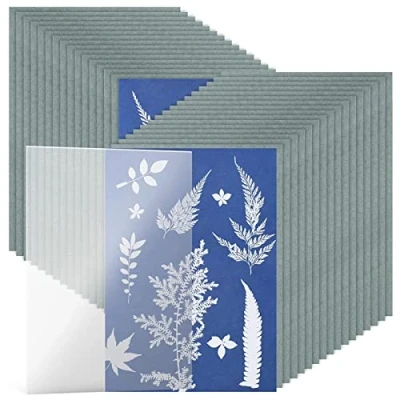 Imagen de Niktule 32 Sheets Sun Print Paper?Cyanotype Paper with 1 Sheet Acrylic Panel? A5 Solar Drawing Sensitivity Nature Printing For Kids Adults Project Blue