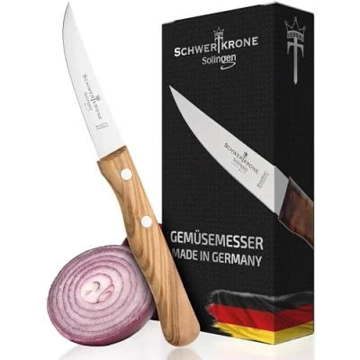 Imagen de Schwertkrone cuchillo de cocina Solingen, para frutas y verduras, acero inoxidable, madera olivo, punta 7,6 cm