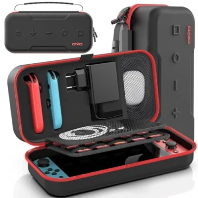 Imagen de OIVO Funda para Nintendo Switch/OLED, de Transporte Consola y Accesorios Switch, Viaje Switch con 20 Ranuras Tarjetas Juego Rojo
