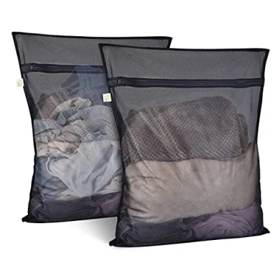 Imagen de OTraki Bolsa Colada Red Lavadora Grande para Hogar y Hotel con Cremallera de Metal Negro, Saco Lavandería Ropas Delicadas, Abrigo, Vestido, Prendas Cama, Negro (60 x 80 cm 2PCS)