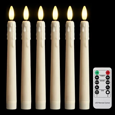 Imagen de FREEPOWER 6 Velas LED Largas con Mando a Distancia Temporizador, Parpadeantes, Funciona Pilas, Luz Blanca Cálida, Regulable, Decoración para Festivales Familiares, 2 x 21cm