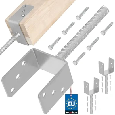 Imagen de KOTARBAU® Juego de 2 soportes para postes hormigón, U 91 mm, galvanizado en caliente, acero galvanizado, anclajes madera, anclaje poste, suelo, soporte postes,