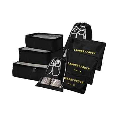 Imagen de Juego De organizador Maletas, bolsas Ropa Viaje, 8 En 1,cubos Embalaje, equipaje, Para Ropa, Zapatos, Interior, Cosméticos (Negro)