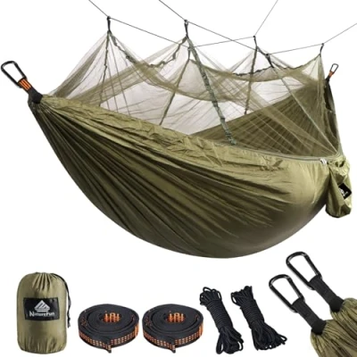 Imagen de NatureFun Mosquitero Hamaca Ultra Ligera para Viaje y Camping 300kg de Capacidad Carga,Transpirable, Nylon Paracaídas Secado Rápido 2 x Mosquetones Premium,4 Correas Incluidas