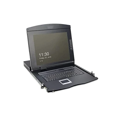 Imagen de Consola KVM DIGITUS de 19 &quot;con pantalla TFT 19&quot; (16: 9), diseño teclado FR, conmutador con 16 puertos VGA, negro