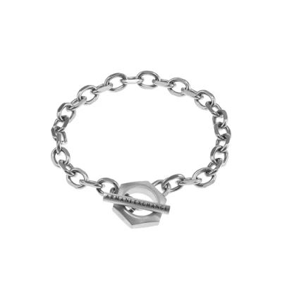 Imagen de Armani Exchange Pulsera Para Hombre, Largo: 220mm, Ancho: 17.5mm, Alto: 20mm Plateada De Acero Inoxidable, AXG0103040