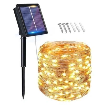 Imagen de flintronic Luces Exterior Solar, 1PCS 10M 100LED 8 Modos Cadena de Decoracion para Navidad, Bodas, Fiestas, Jardines, Terraza Blanco Cálido