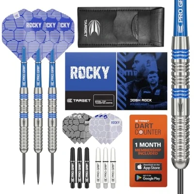 Imagen de Target Darts Josh Rock 80% Tungsten Steel Tip Set, 23G Kit de Accesorios Profesionales para Dardos, Cañas Pro Grip, Plumas Ultra, Puntas Fijas Acero, Cartera Dardos Incluida.