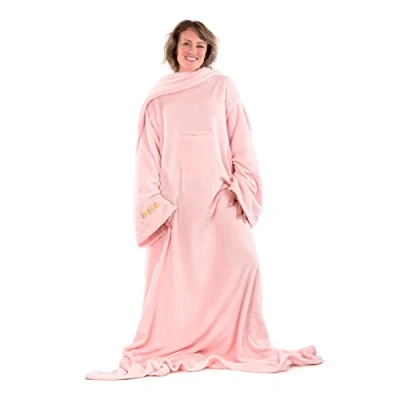 Imagen de Snug Rug Deluxe Batamanta Bata Manta de TV para Sala Estar Sofá Mujer Hombre Invierno Suave y Acogedor con Mangas Bolsillo Frontal Coral Forro Polar Adulto Cuarzo Rosa