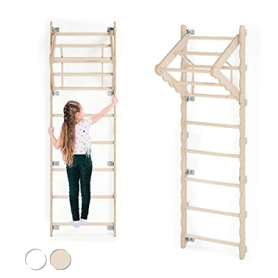 Imagen de MAMOI® Espalderas Gimnasio para casa (L/XL/XXL) y aditivos Espaldera de Madera Yarnwood Interior diseño Moderno Escalera Sueca Barra Gimnasia 100% Eco