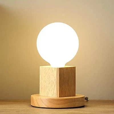 Imagen de Lampara de Mesa Moderna E27 Escritorio Madera Noche luminaria sobremesa con interruptor Para Dormitorio/Sala Estar Enchufe La Ue Base Madera(A)