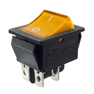 Imagen de Interruptor basculante de 4 pines, 16 A, 250 VAC, 28 x 21 mm, iluminación LED amarilla