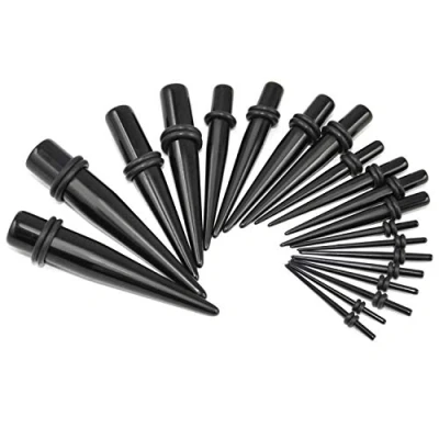 Imagen de TRIXES Estiramiento Orejas (1.3mm 10mm) 20 Piezas de Dilatadores Oreja Acrílico Negro Conjunto/Kit Espigas Puntiagudas Dilataciones