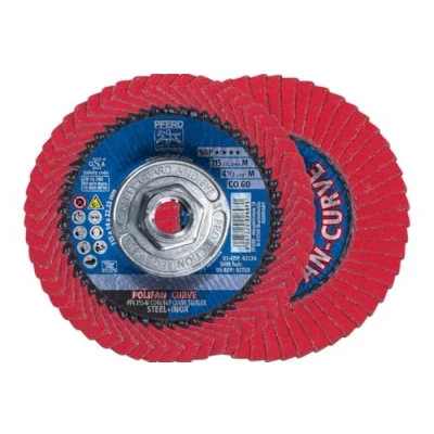 Imagen de Pferd 67258 polifan PFR Curve Radial Tipo Flap disco, óxido de cerámica, 4 1/2 &quot;de diámetro, 5/8 11 hilo, 13300 RPM, 60 Grit