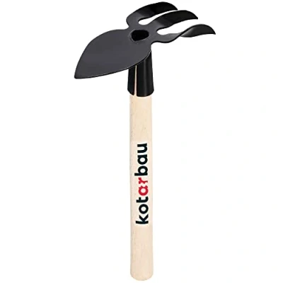 Imagen de KOTARBAU® Azada de Metal con Mango Corto, rastrillos, para mullir y desherbar, Doble, Herramientas jardín Tierra, Mano pequeña, Punta, Pica, Escardillo