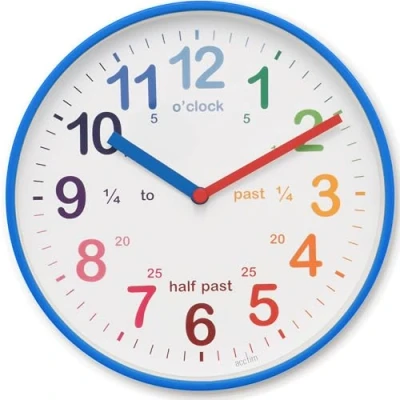 Imagen de Acctim Wickford 22529 Kids Reloj de Pared para niños, enseñar la Hora, con Esfera Cuarzo y los Colores del arcoíris, Azul, 20 cm