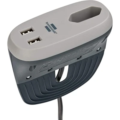 Imagen de brennenstuhl®estilo regleta de enchufes en forma compacta para aplicación entre muebles con 1 enchufe europeo y 2 USB (cargador USB, extra plano, diseño especial) antracita/gris
