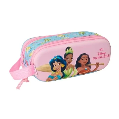Imagen de Princesas Disney 3D Portatodo Doble 3D, Estuche Infantil, Niño, Ideal para Niños en Edad Escolar, Cómodo y Versátil, Calidad Resistencia, 21x6x8 cm