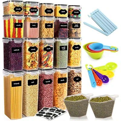 Imagen de JOTOL Botes Cocina Almacenaje,Recipientes para Alimentos de Plástico 20 Piezas,Sin BPA con Etiquetas,Lápiz y Cucharas,Botes Herméticos Cereales Harina,Café,Pastas