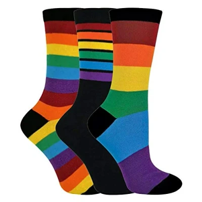 Imagen de Sock Snob 3 Pares Hombre y Mujer Colores Algodon Vestir Calcetines con Arcoiris Rayas (37/40, Rainbow)