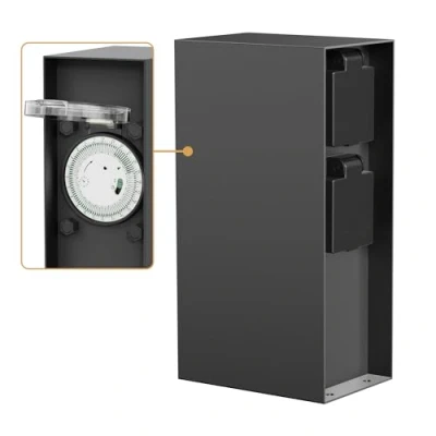 Imagen de ledscom.de Base de Enchufe jardín POMI para Exterior, IP44, Temporizador/Receptor, 2 vías, Acero Inoxidable, Antracita, Angular, 23 cm, Poste Enchufe, alimentación,