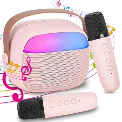 Imagen de Karaoke 2 Micrófonos Inalambricos Juguetes Niña, Infantil Microfono Altavoz Bluetooth para Adultos con LED, Adecuado Regalos, Fiestas, Cumpleaños