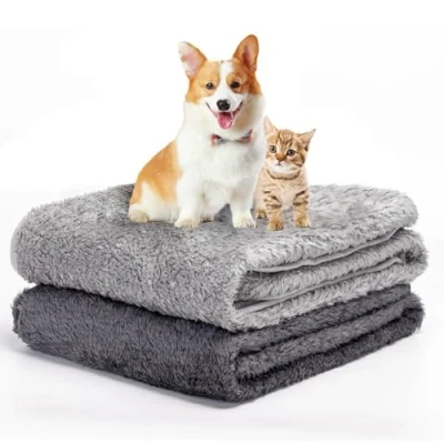 Imagen de Nobleza 2 Piezas de Paquete Manta Felpa Suave para Perros Gatos, Gruesa Mejorada Perro, Mantas Mullida y Otras Mascotas, Lavable, Gris Oscuro Claro, 80x80 cm