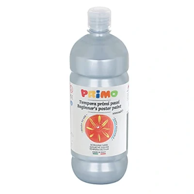 Imagen de Morocolor PRIMO, Primeros pasos gouache brillante 1000 ml, Plata, Aguada de Colores en botella, lavables, Se puede utilizar muchas superficies, Recomendado para quienes comienzan a pintar