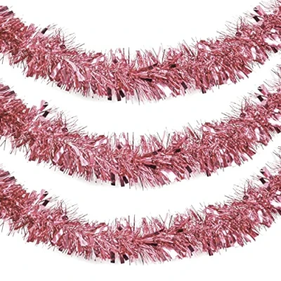 Imagen de BELLE VOUS Espumillon Oro Rosa (Pack de 3) Oropel 3 Metros Adornos Navidad para el Árbol Decorar Paredes, Guirnaldas Pasamanos, Techos, Fiestas