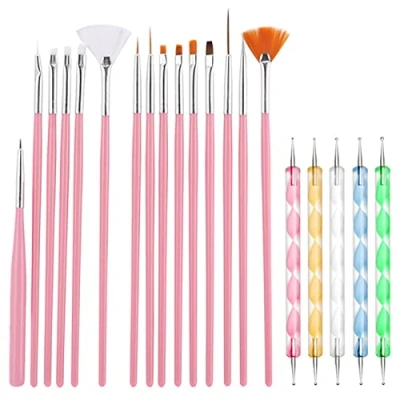 Imagen de Cheerhom Juego de 20 pinceles uñas con herramienta para puntear, pincel gel, diseño gel UV, uñas.
