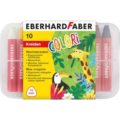 Imagen de Eberhard Faber 524011 Crayón de cera Colori, 10 crayones resistentes al agua en estuche plástico