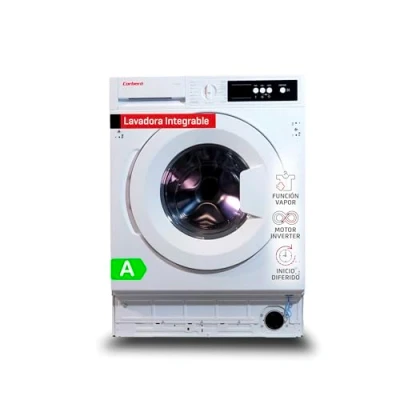 Imagen de Corbero Lavadora Carga Frontal CLAV8424INT1 Integrable 8 Kg 1400 RPM Motor Inverter Vapor Display LED 16 Programas Lavado Rápido 15 Min. Eficiencia Energética A, Blanco