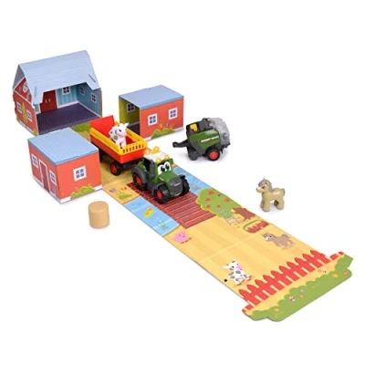 Imagen de Dickie Toys ABC Fendt Tractor con Remolque, Prensa de heno y Animales (Juego Diorama), rastreador Juguete (30 cm) luz Sonido para niños a Partir 12 Meses, 204118002ON1, Multicolor